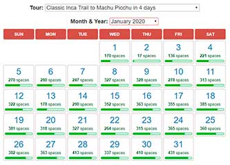 Disponibilidad Camino Inca 2026